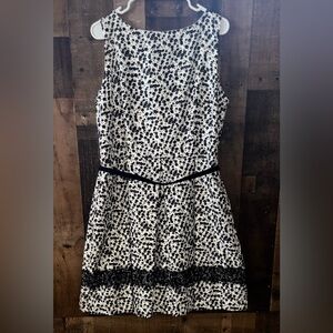 Danny & Nicole Black and White Printed Fit-and-Flare Dress with Lace Trim